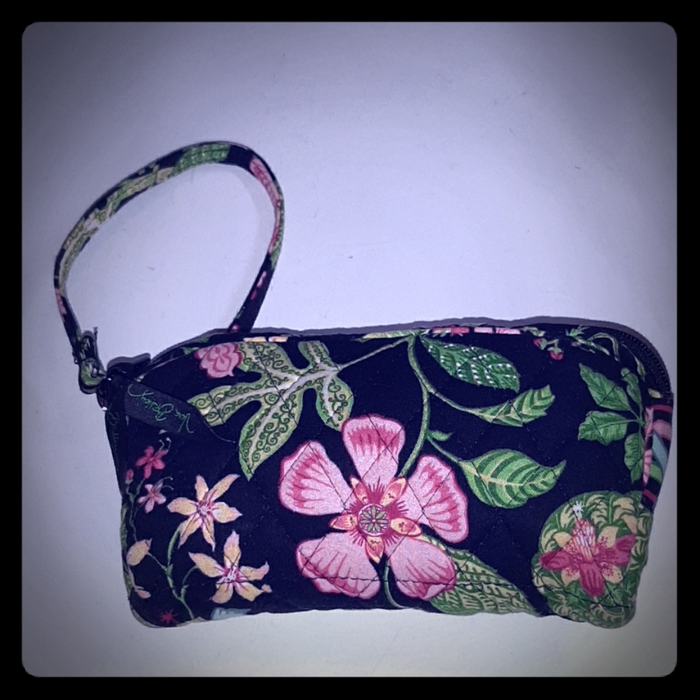 Vera Bradley Botanica Cosmetic Bag - Pink and Green on Black